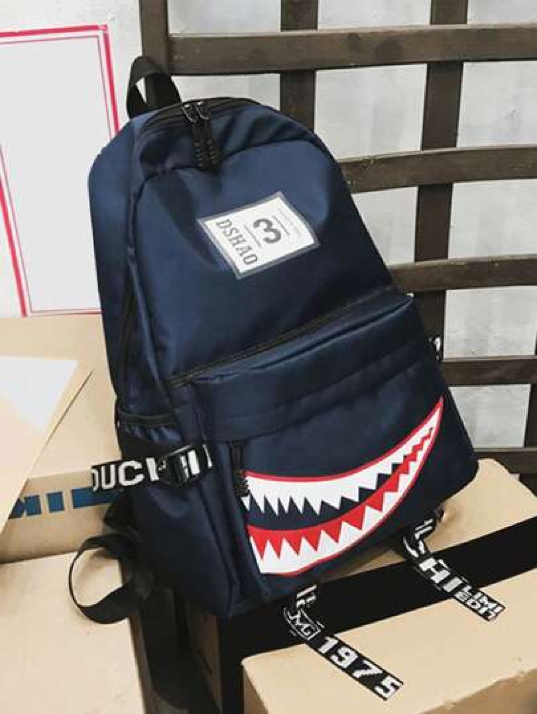 Street Fashion New Backpack Creative Large Shark Design Korean Style For High School College Students Casual Rucksack All Straps And Prints Letters Are Random School Backpack