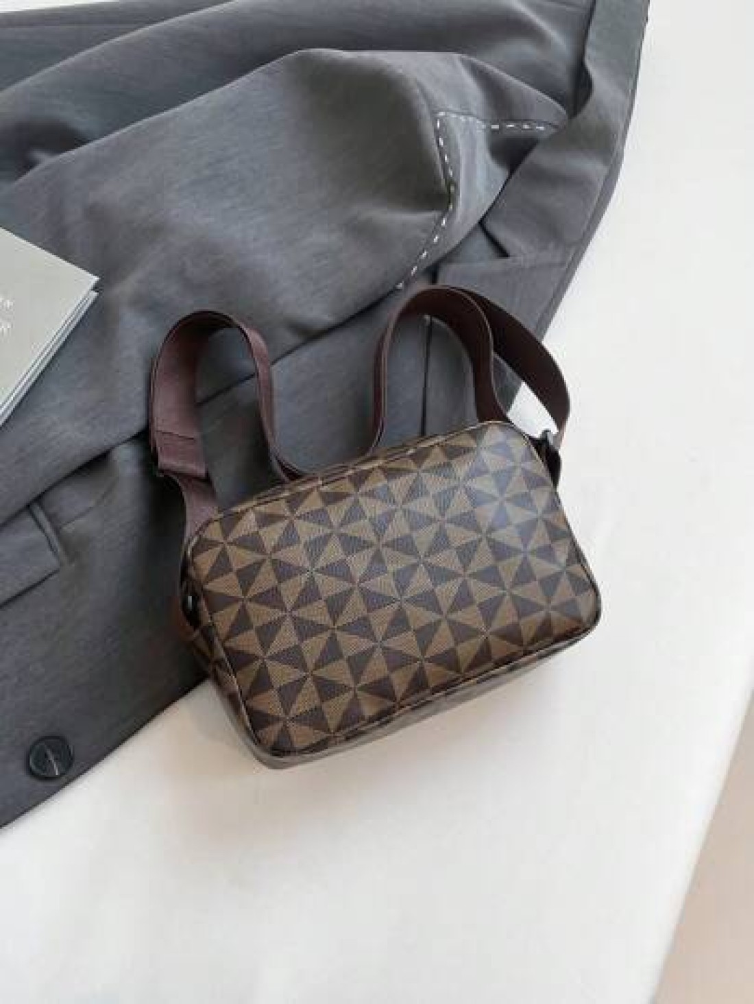 Fashionable Men s Casual Plaid Shoulder Sports Sling Bag Personality Small Square Men s Bag Business Personality Shark Mouth Anime Luxury Bags