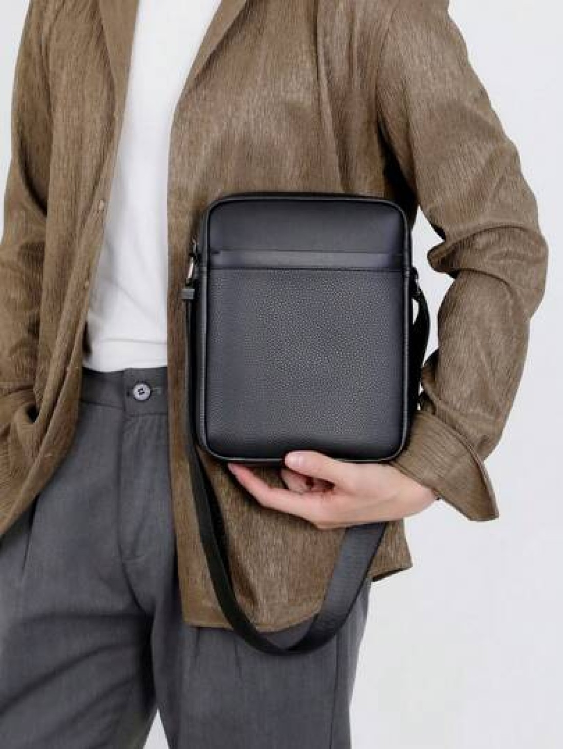 Men Bag Shoulder Bag Crossbody Bag Lychee Pattern Large Capacity Work Bag Weekend Travel College Bag For Books Multi Functional University Bag Casual Thanksgiving Purse Bag PU Material Crossbody Bag C