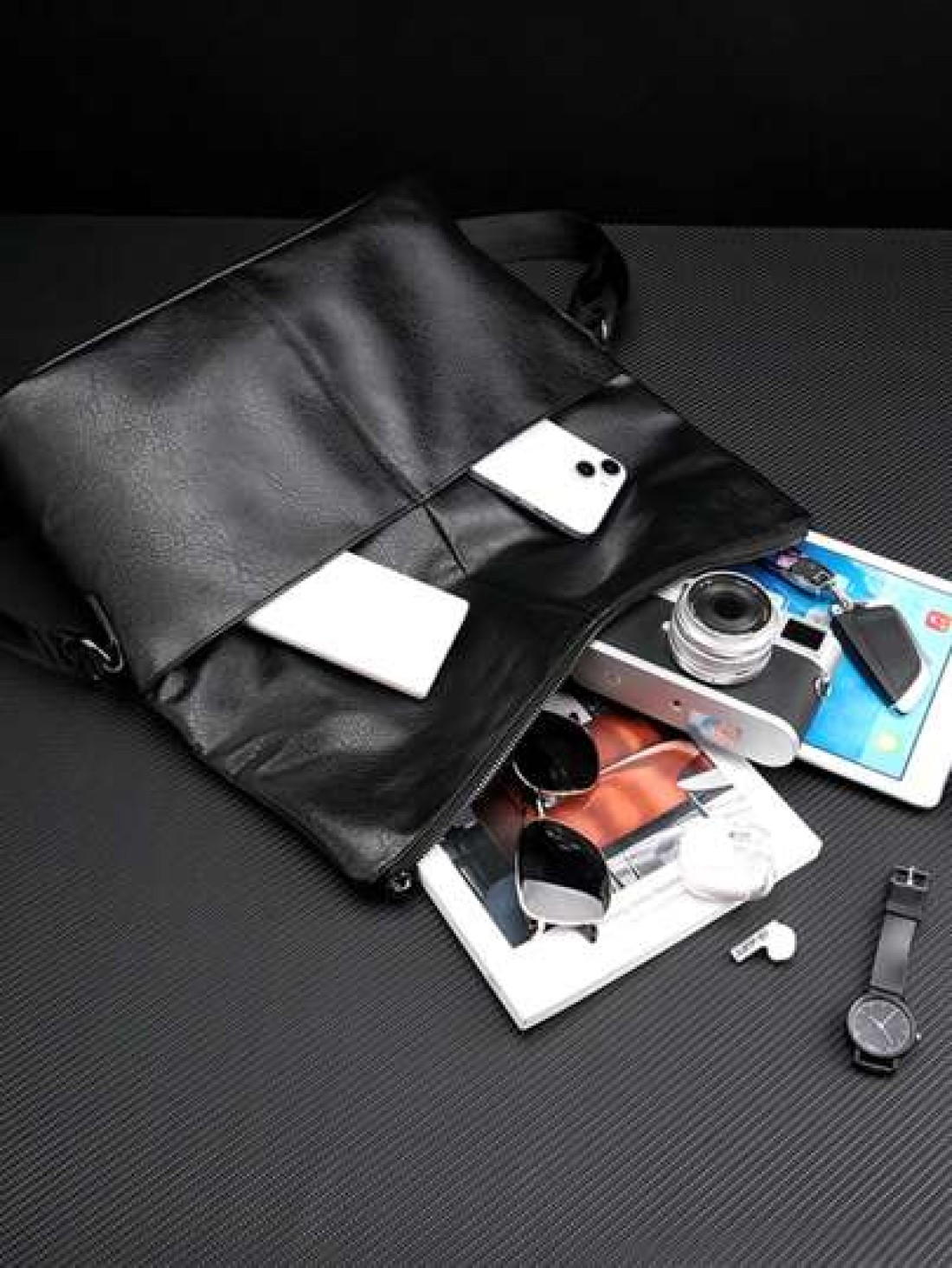 New Men s Commuter One Shoulder Diagonal Crossbody Bag Lightweight PU Soft Leather Small Bag Minimalist Design Foldable High End Handbag