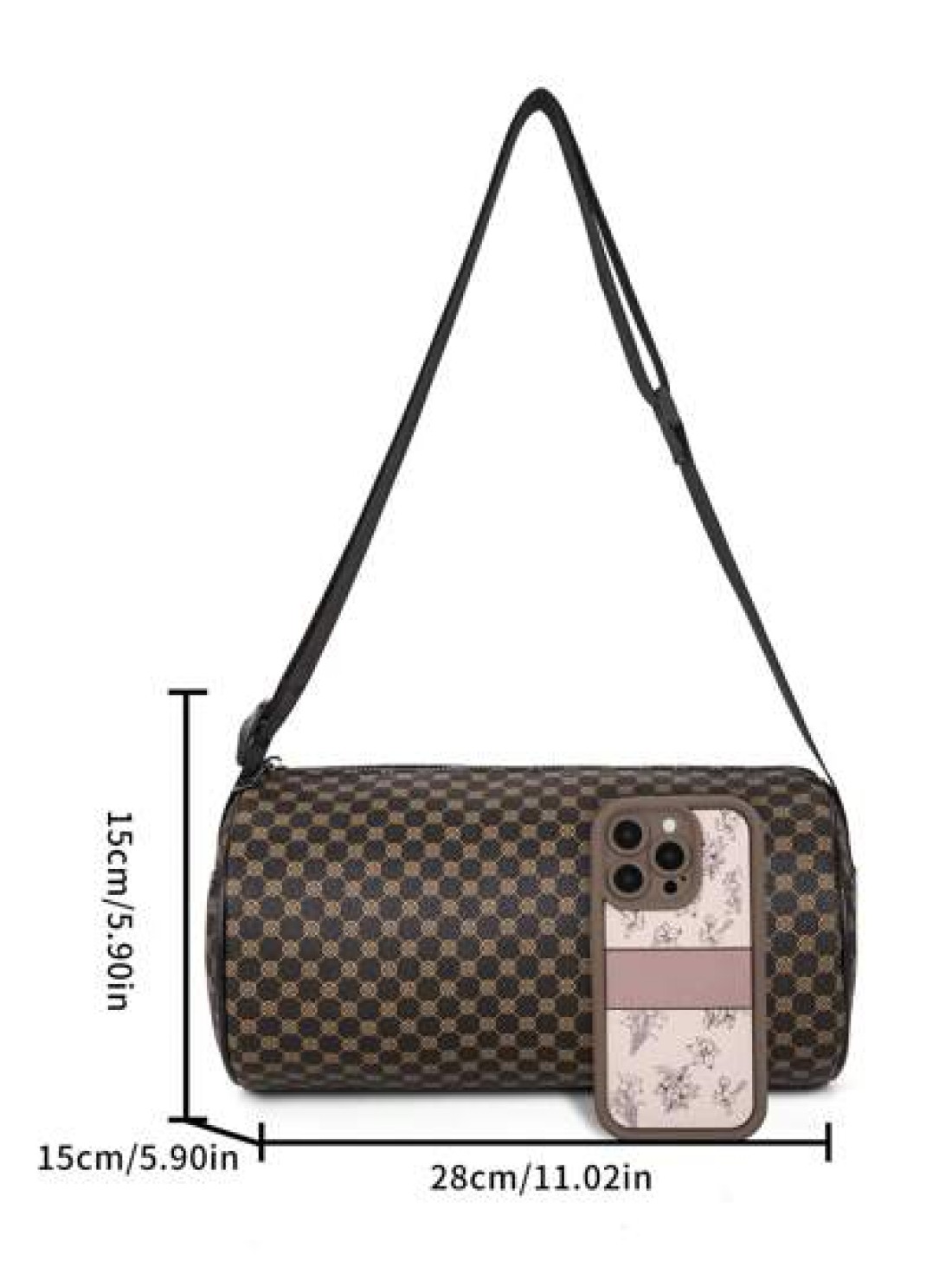 Fashionable PU Checkerboard Print Bucket Bag Unisex Portable Shoulder Messenger Bag Suitable For Work Shopping Travel Father s Day Gift Party Etc