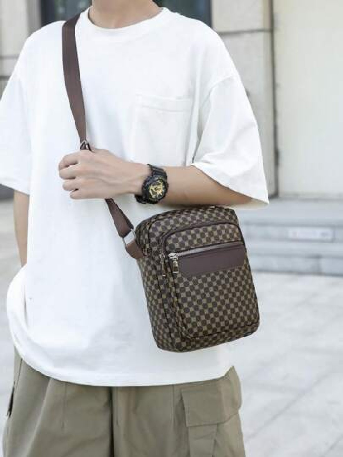 Men s Printed PU Leather Shoulder Bag Small Briefcase Business Bag With Anti Theft Zipper For Travel Christmas Gifts Bag Crossbody Bag Winter Zipper Bag Thanksgiving Purse Holiday Tote Bag Messenger B