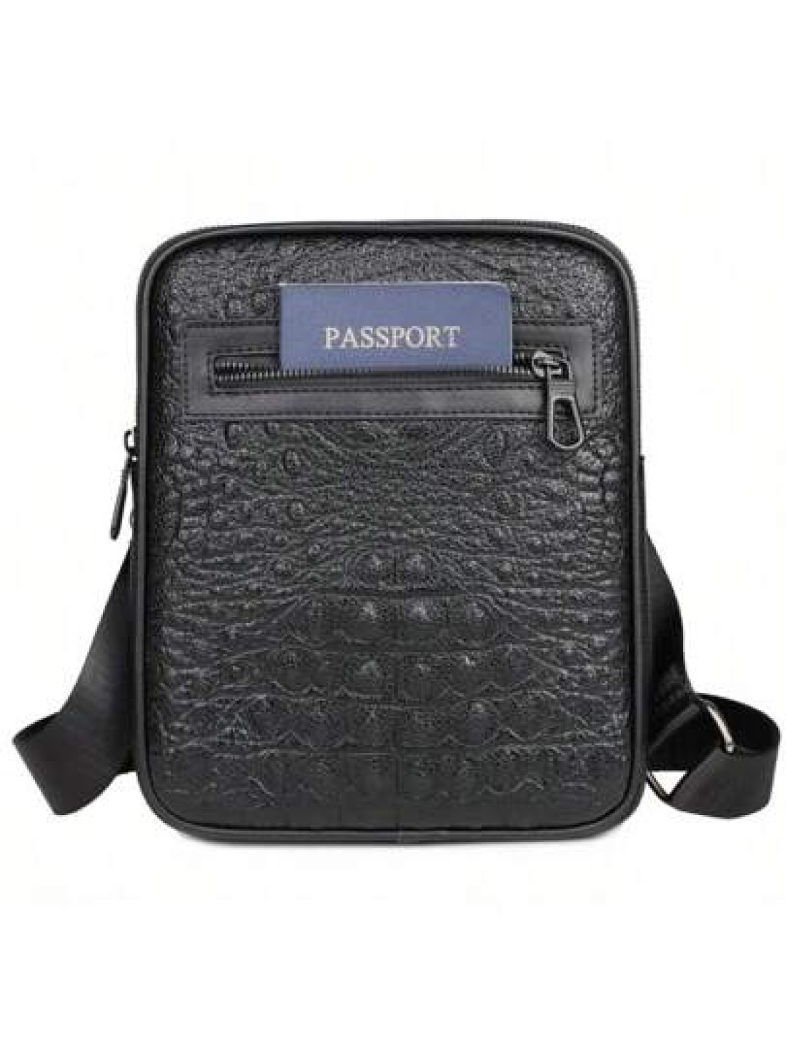 Men Black Crocodile Embossed Shoulder Bag Casual Versatile Lightweight Cycling Messenger Bag Suitable For Holiday Corporate Gifts