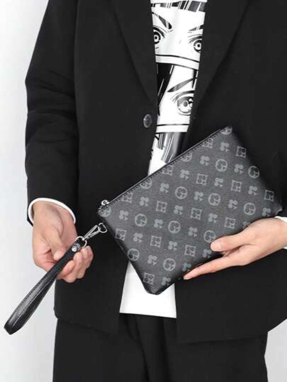 Portable Fashion Pu Leather Men Wallet Hand Bag Male Clutch Purse Large Capacity Coin Zipper Purses Money Bag Wash Bag Toiletry Bag Handbag For University Students For Outdoor Travel Work And School H
