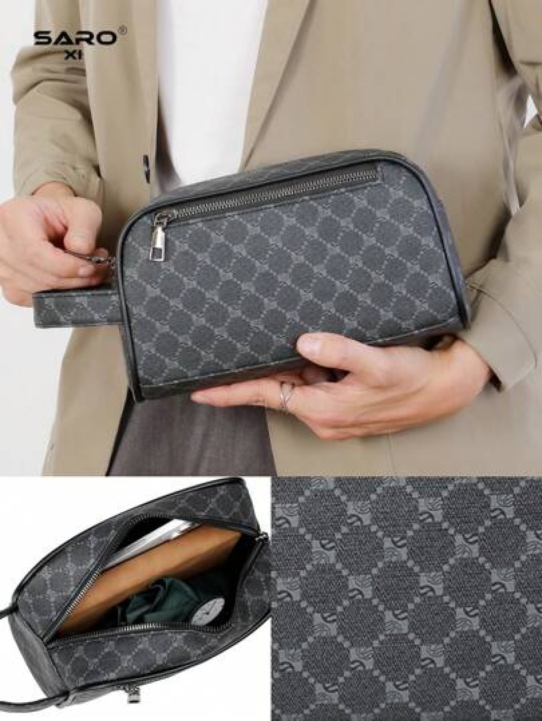 saroxi Large Capacity Wallet Clutch Pouch Casual Fashion Wrist Strap Handbag Underarm Bag Portable Scratch Resistant Suitable For Work Travel Commute School Simple Black Style Great Gift For Husband B