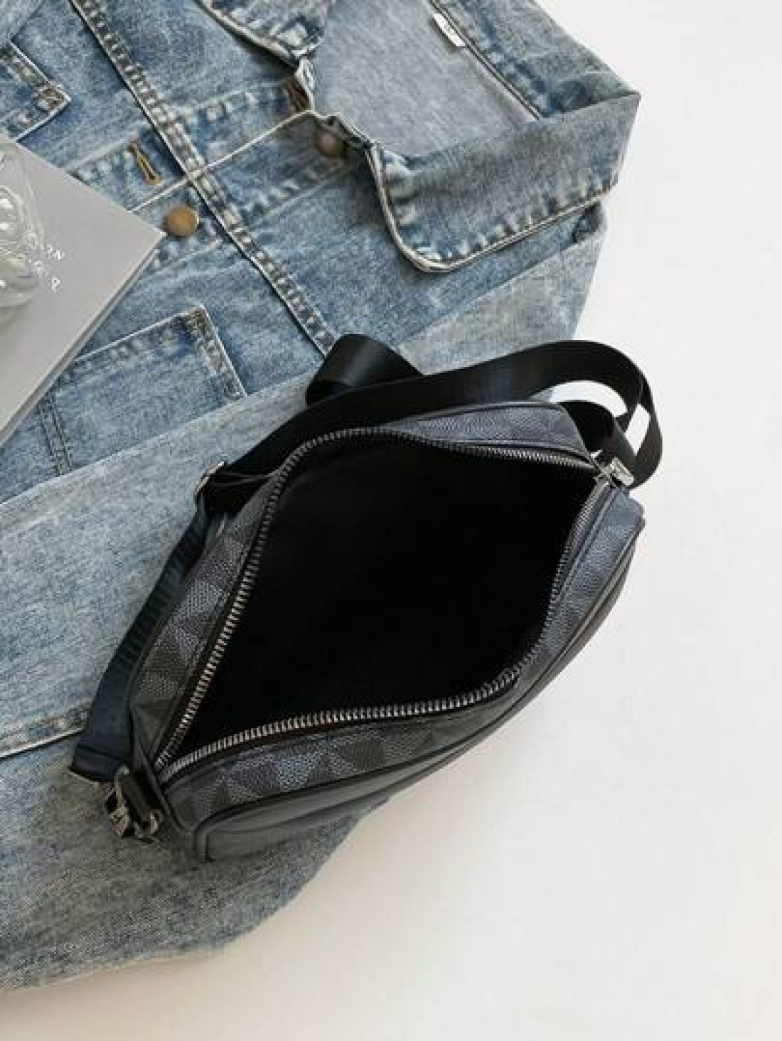 Black Fashion Business Shoulder Bag For Men PU Leather Messenger Bag Wide Strap Crossbody Bags Square Plaid Designer Male Sling Bags Luxury Bags