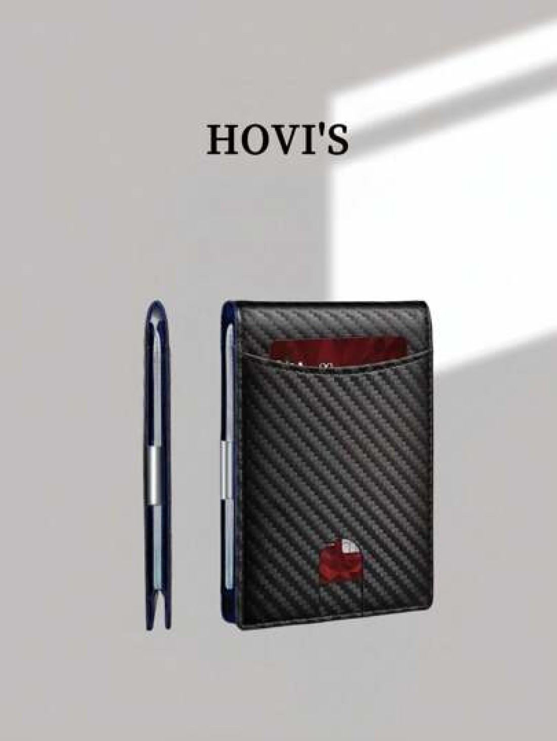 HOVI S Carbon Fiber Short Wallet Business Minimalist Card Holder RFID Blocking Anti Theft Two Fold Money Clip Wallet Mini Bag Small Bag