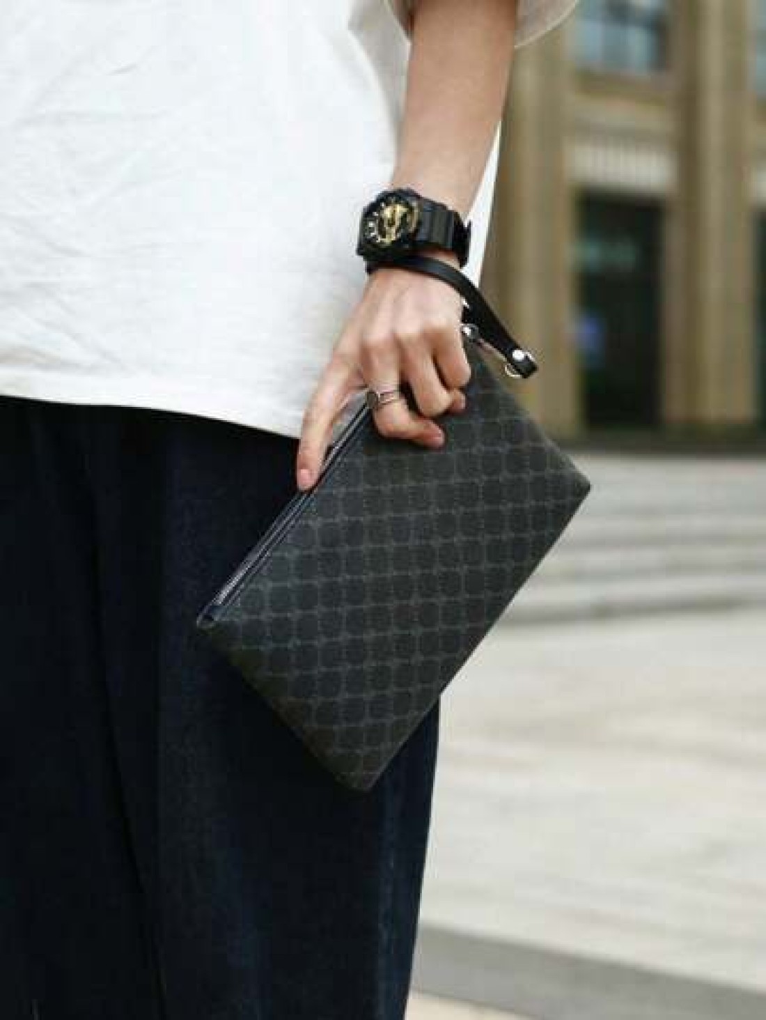 PU Leather Printed Clutch Bag Handheld Bag Wristlet For Men
