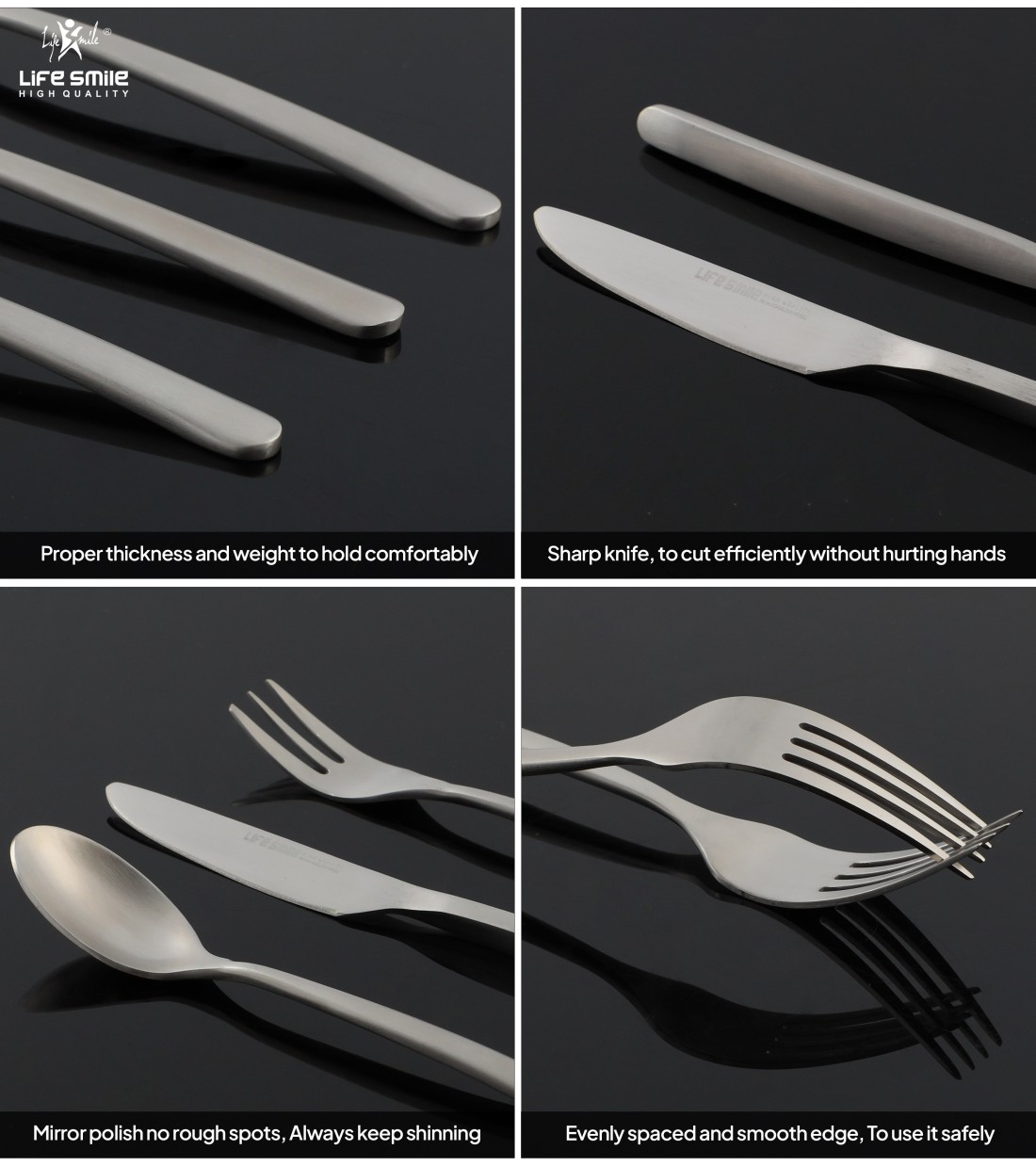 LIFE SMILE Cutlery Set, 18/10 Pure Stainless Steel Flatware Set with Stand, Rust Proof &amp; Fade Proof Dinnerware Set (MATTE SILVER, 88 Pieces)