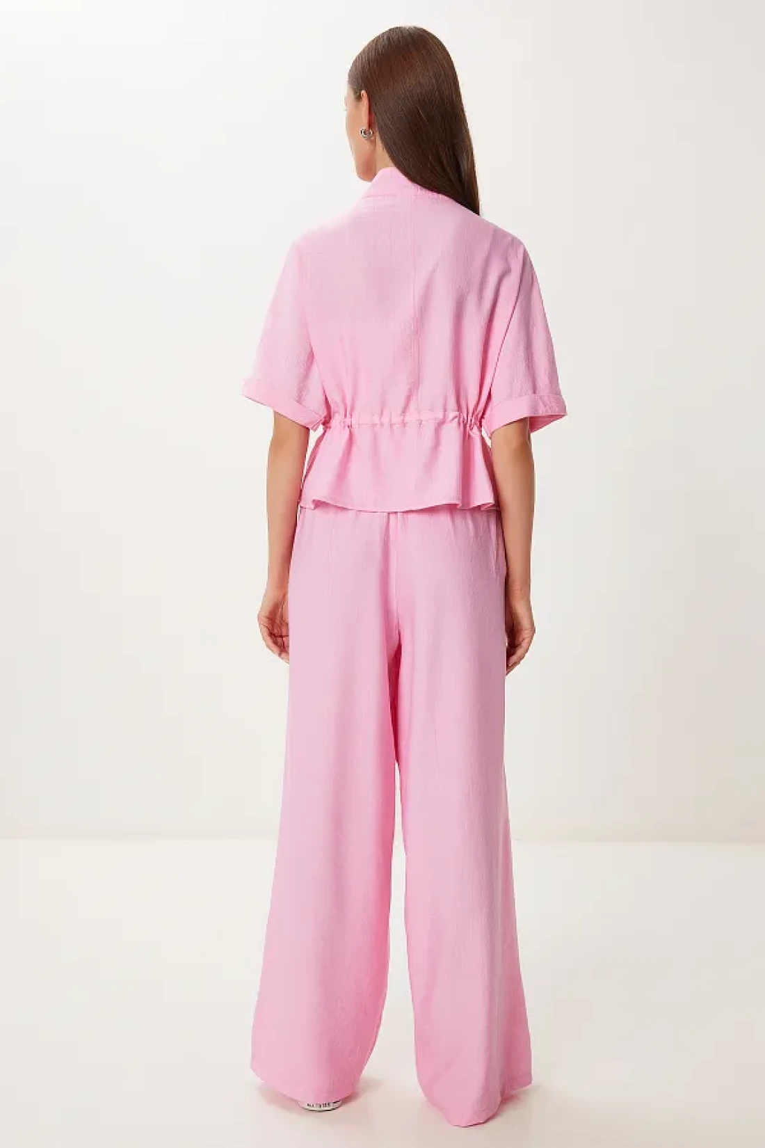 Lovelyİstanbul Crinkle Effect Jacket Pants Suit Dark Pink Ldp0053