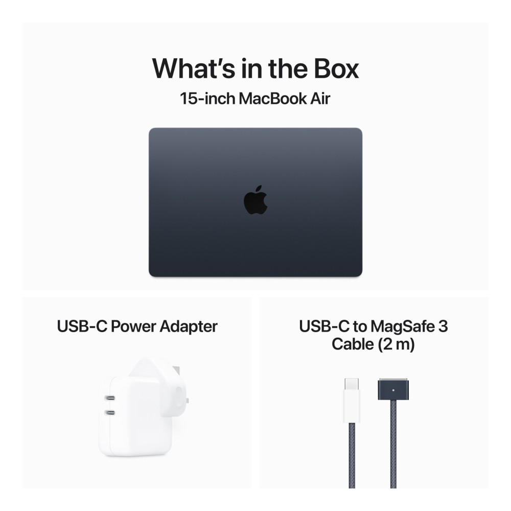 Apple MacBook Air 15 Inch, 8GB RAM, 512GB SSD, Midnight (M3 Chip, 8-Core CPU And 10-Core GPU, English Keyboard, MRYV3ZS/A)