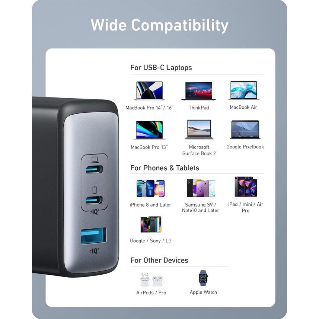 أنكر شاحن حائط نانو بمنفذ USB-C - أسود 100 واط