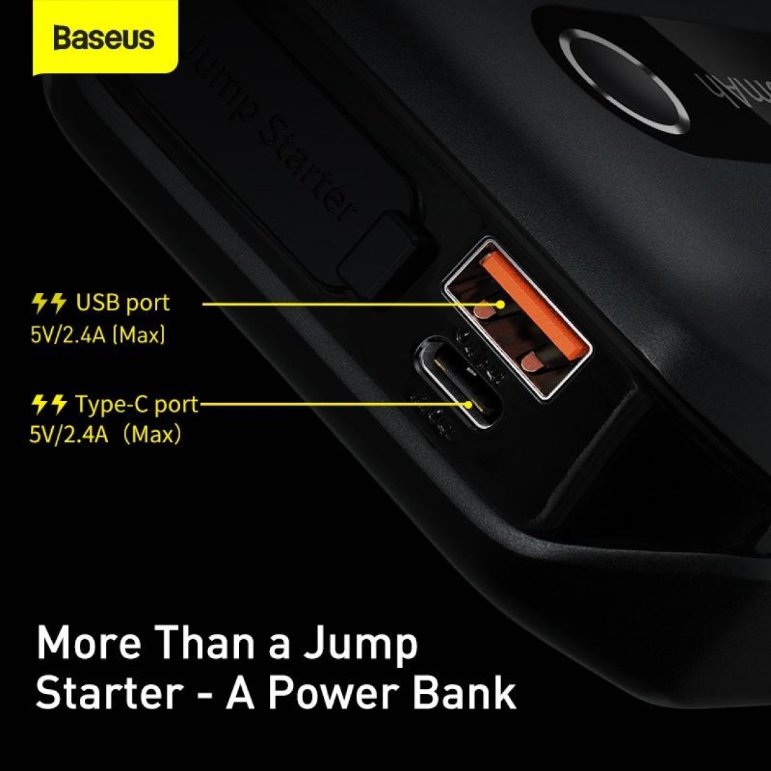 1000A UltraSafe Car Battery Jump Starter, 12V Battery Pack, Portable Charger with Jumper Cables for 4.0L Gasoline & 2.5L Diesel Engines, Built-in 10000mAh Power Bank, Compact & Reliable.