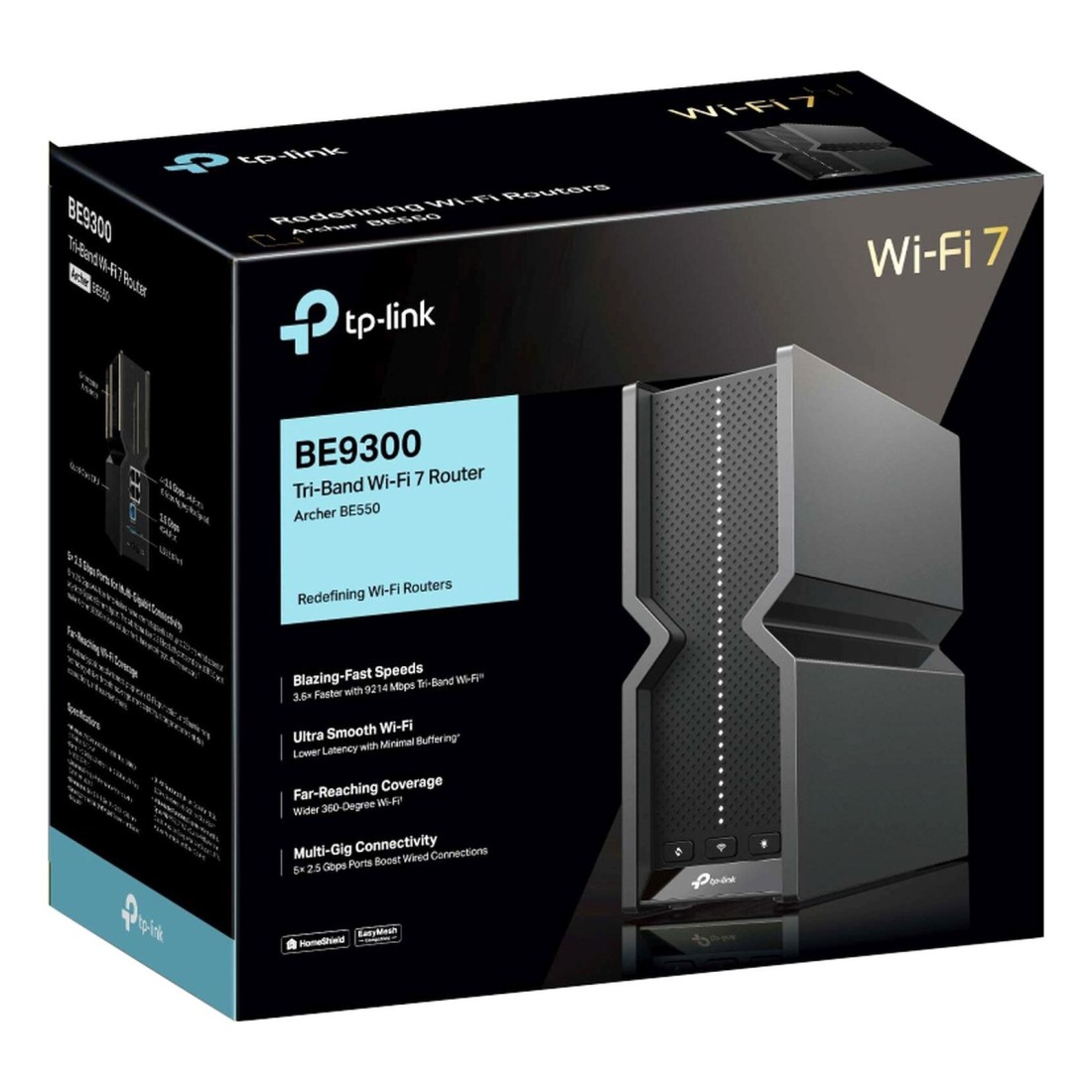 تي بي لينك آرتشر BE550 BE9300 موجه شبكة ثلاثي النطاق واي فاي 7 - أسود