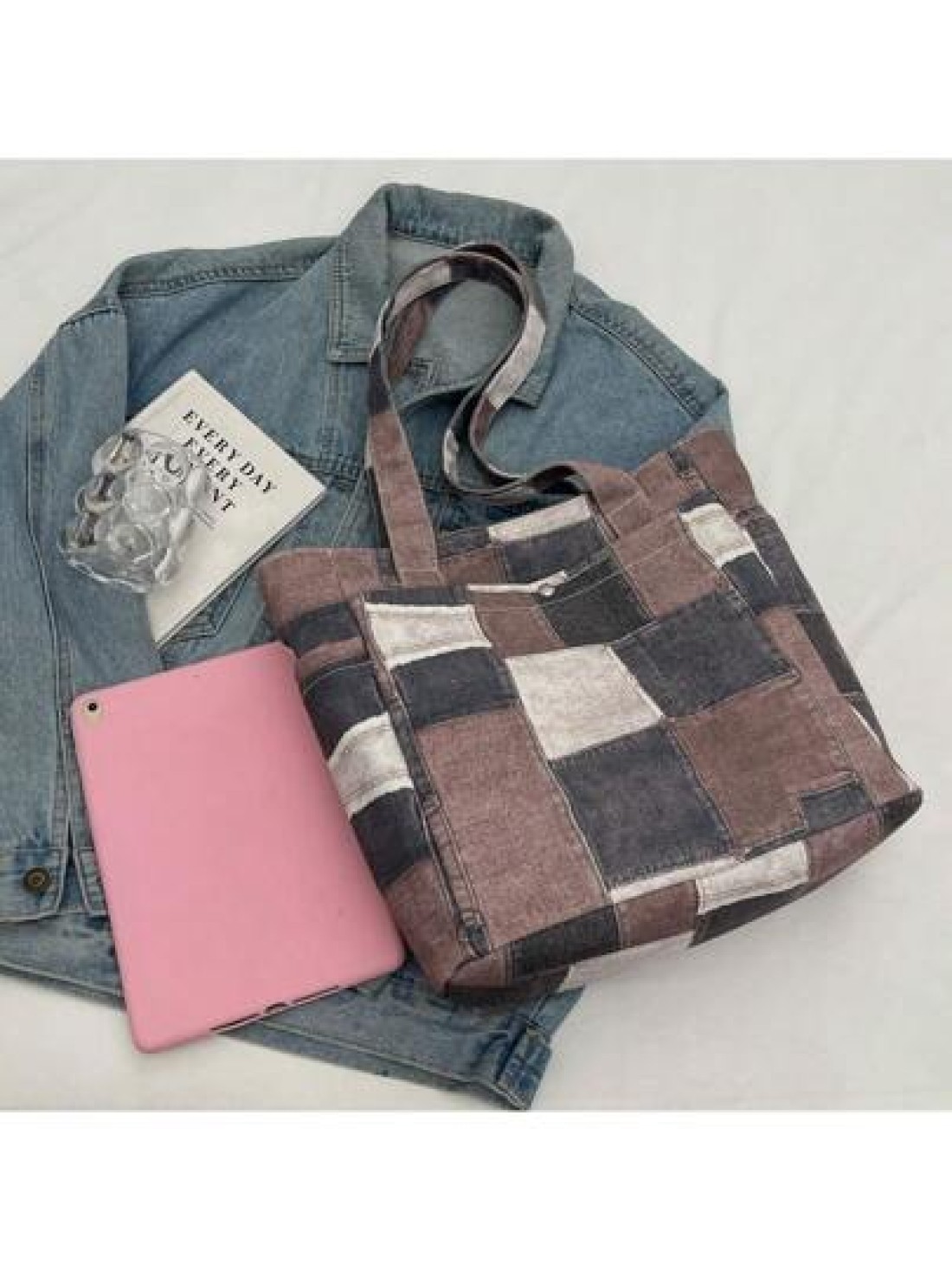 Canvas Denim Printed Tote Bag Multi Pockets Shoulder Handbag Fashion Denim Backpack For Women