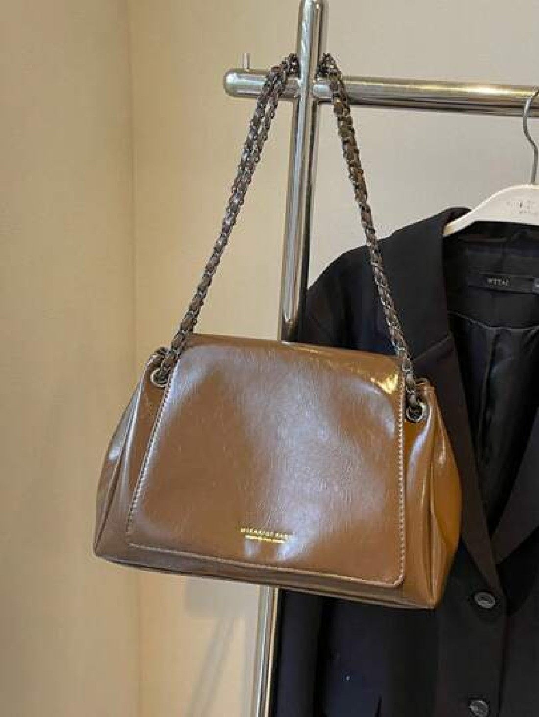 Women s Oiled Wax Leather Tote Bag With Shoulder Chain Large Crossbody Bag