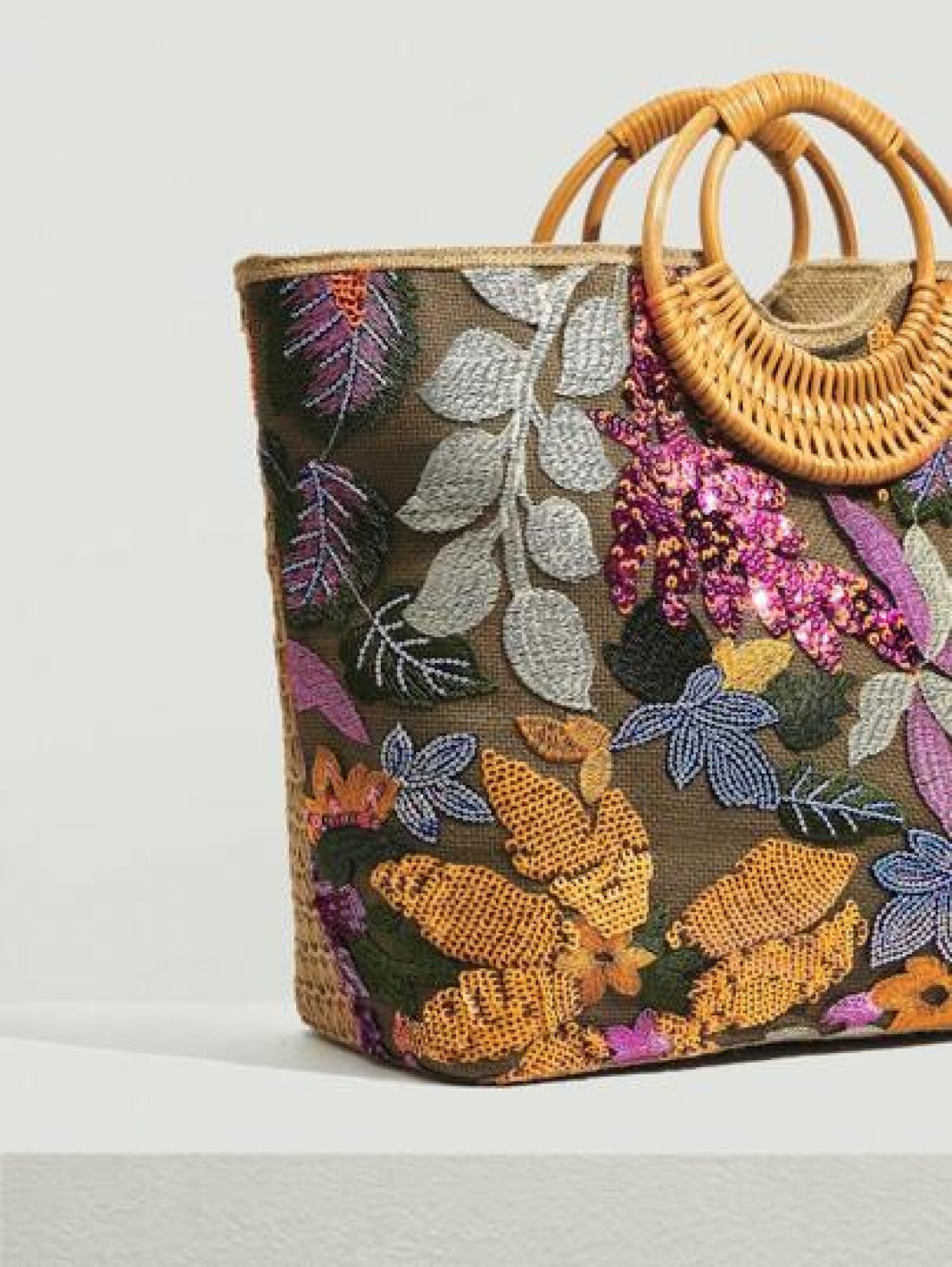 SHEIN VCAY Leaf Flower Pattern Top Handle Bag Sequin Embroidery Detail Woven Bag Perfect For Summer Beach Travel Vacation For Outdoor Holiday Picnic Summer Essentials Perfect For Vacation Holiday Exqu
