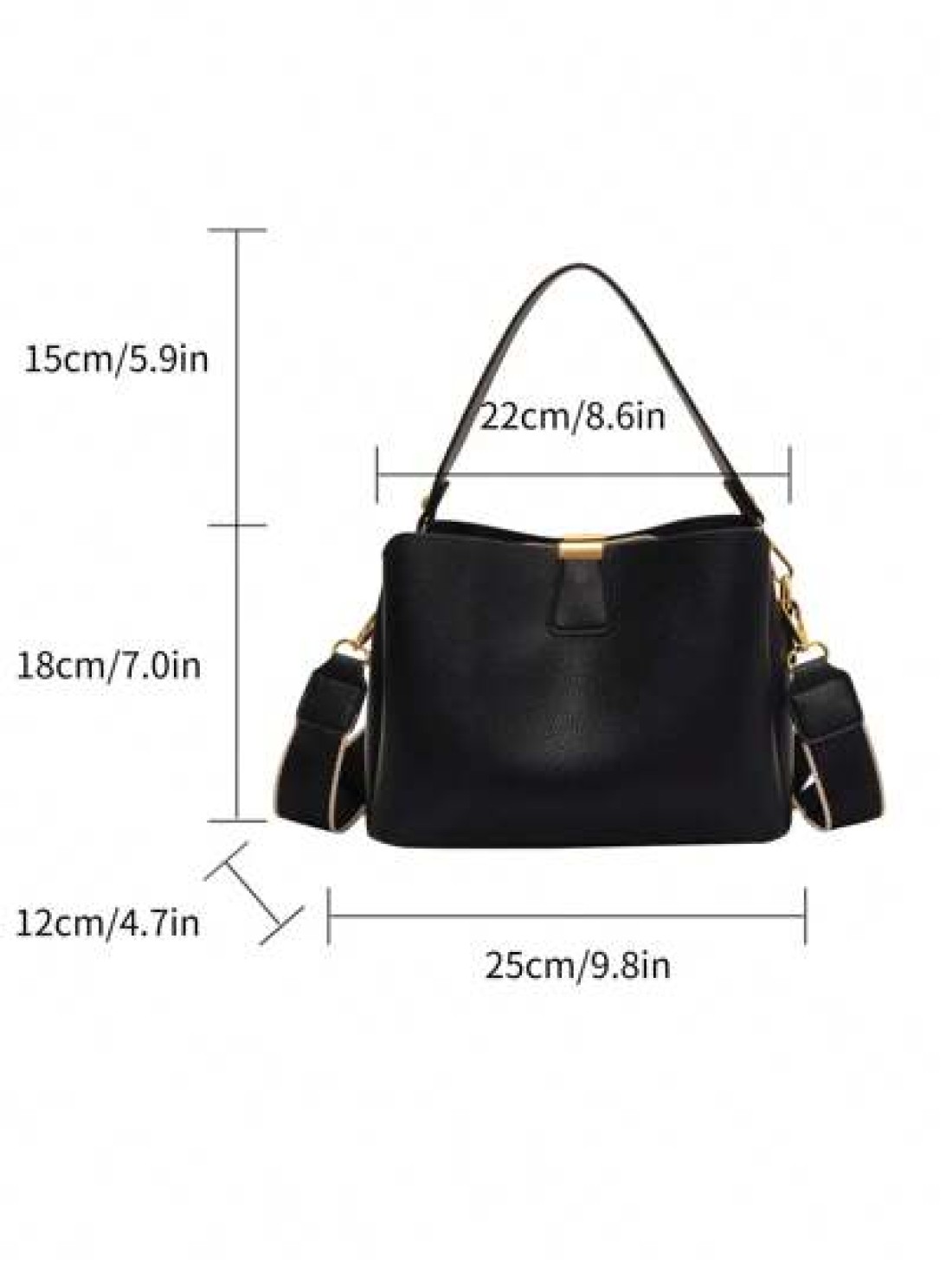 Fashion Elegant Solid Color Wide Strap PU Women Tote Bag With Shoulder Strap