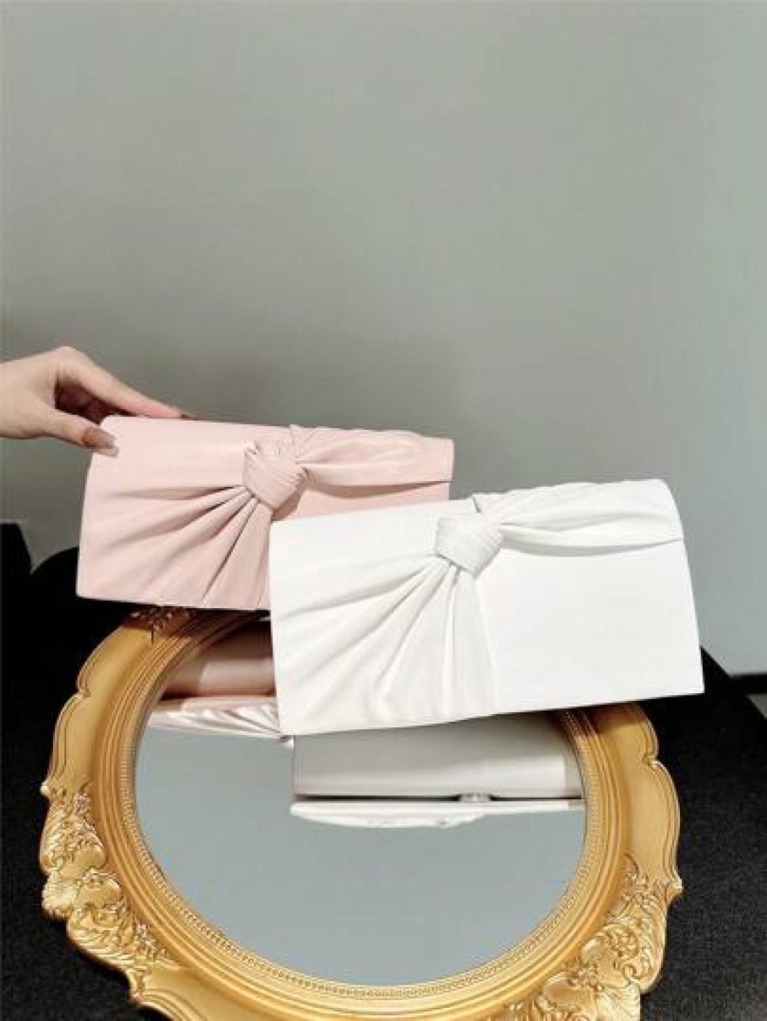 Women s Elegant Bow Knot Flap Clutch Evening Bag Formal Party Handbag Genuine Leather Wedding Purse Romantic White Bridal Bag Envelope Chain Shoulder Bag Ballroom Dance Crossbody Bag Valentines Perfec