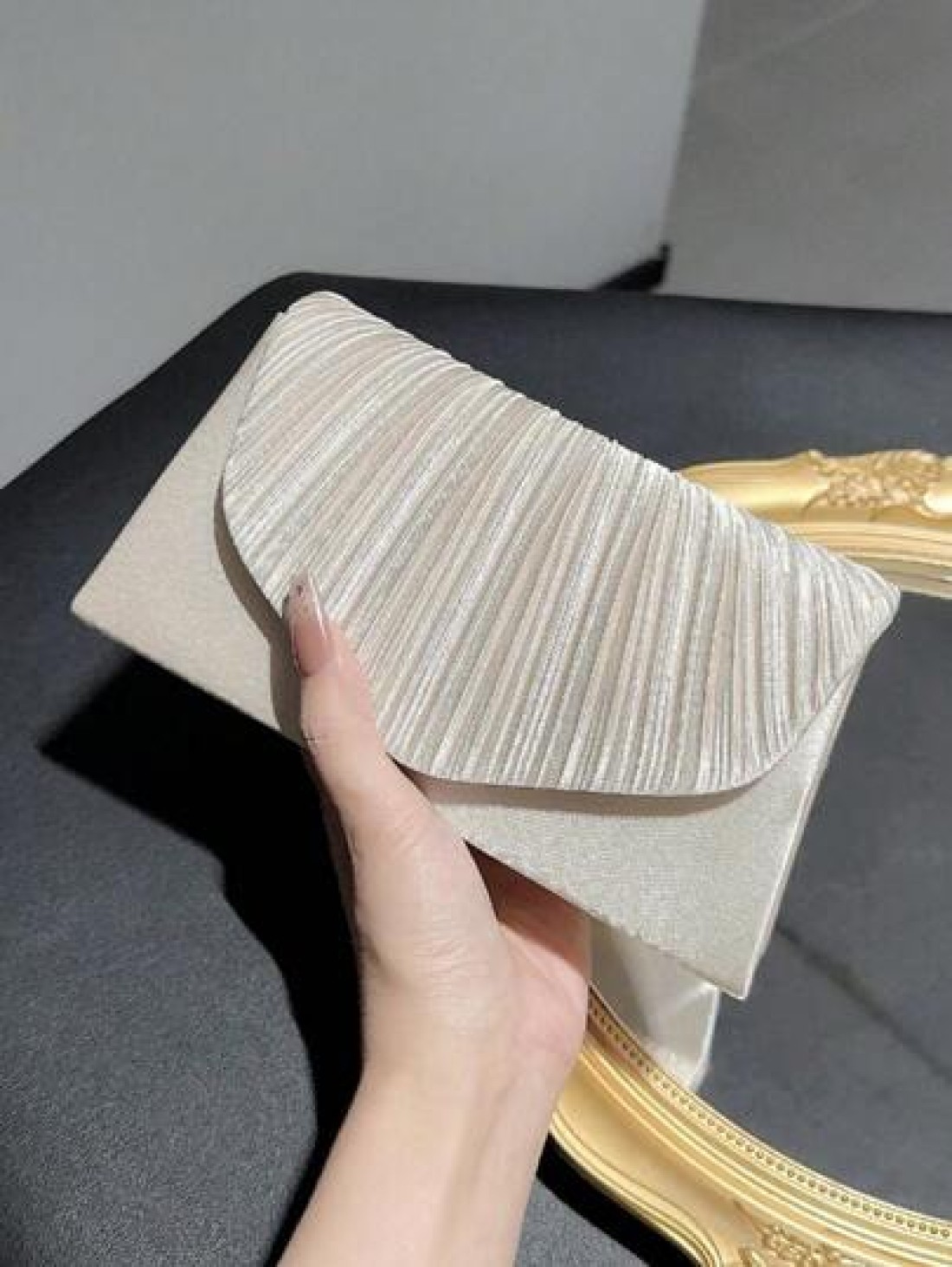 Women Classic And Elegant Pleated Design Clutch Bag With Flap Perfect For Formal Parties Romantic Weddings Dances And Evening Events Can Be Used As Handbag Envelope Bag Or Chain Bag Fits With Evening