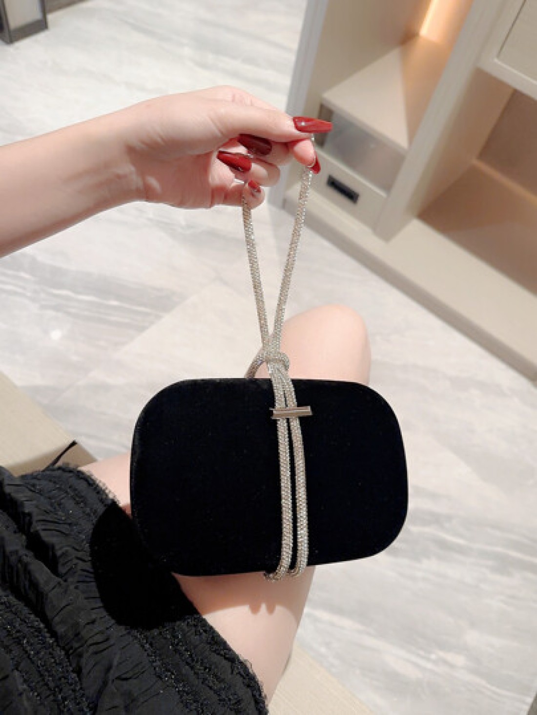 Moonlit EveBag Lightweight Business Casual Metallic Diamond Decorated Box Clutch Evening Bag Evening Bag Dinner Bag Glamorous Elegant Exquisite Quiet Luxury Rhinestone For Party Girl Woman Bride Perfe