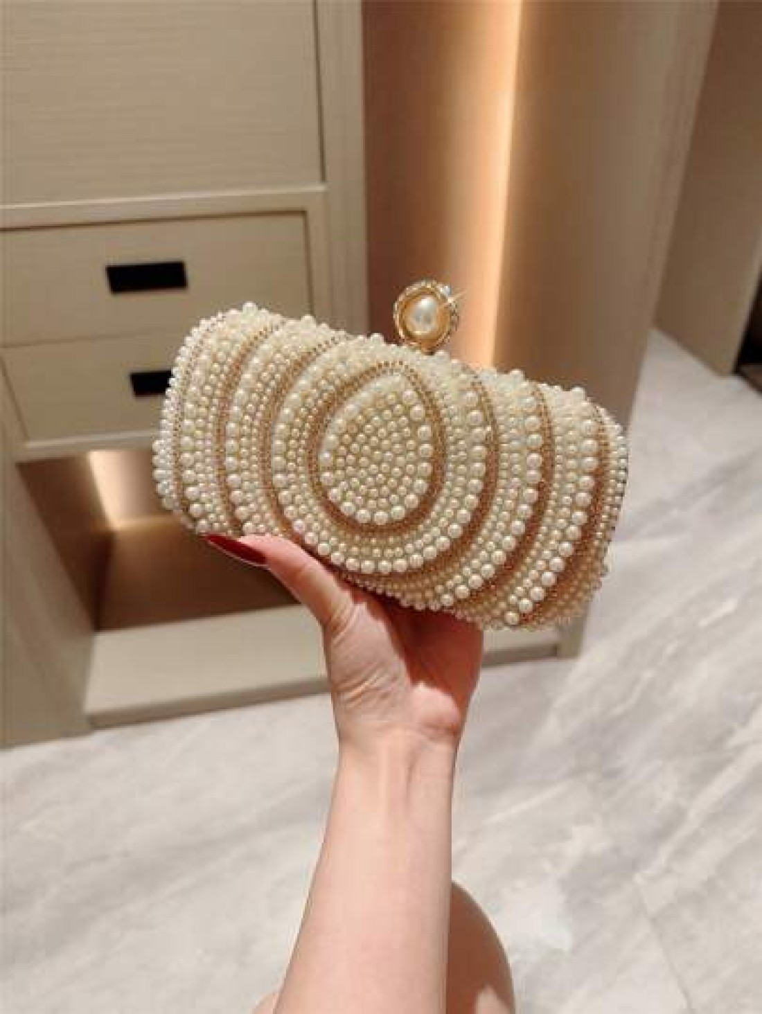 1pc Sparkling Charming Elegant Exquisite Rhinestone Decor Clutch Bag Romantic Faux Pearl Embellished Party Handbag For Women Perfect Gift For Parties Weddings Galas Dinners Banquets Suitable To Pair W