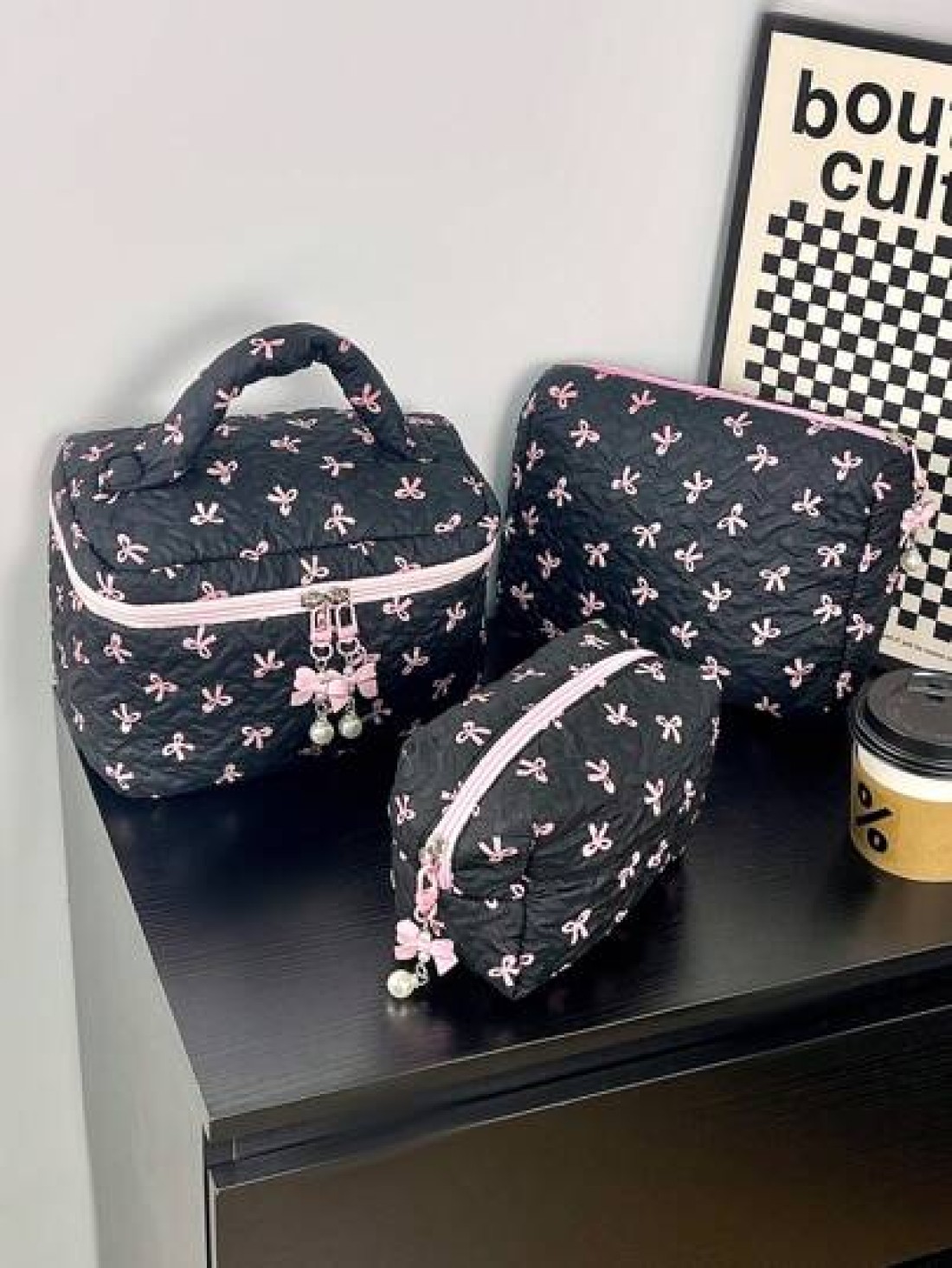 Floral Bow Decor Makeup Bag Fabric Print Zipper Pouch Sweet Style Toiletry Bag Cosmetic Bag For Home Travel Daily Use Women Makeup Organizer Makeup Storage Bag Mini Pouch Travel Small Makeup Case Acce