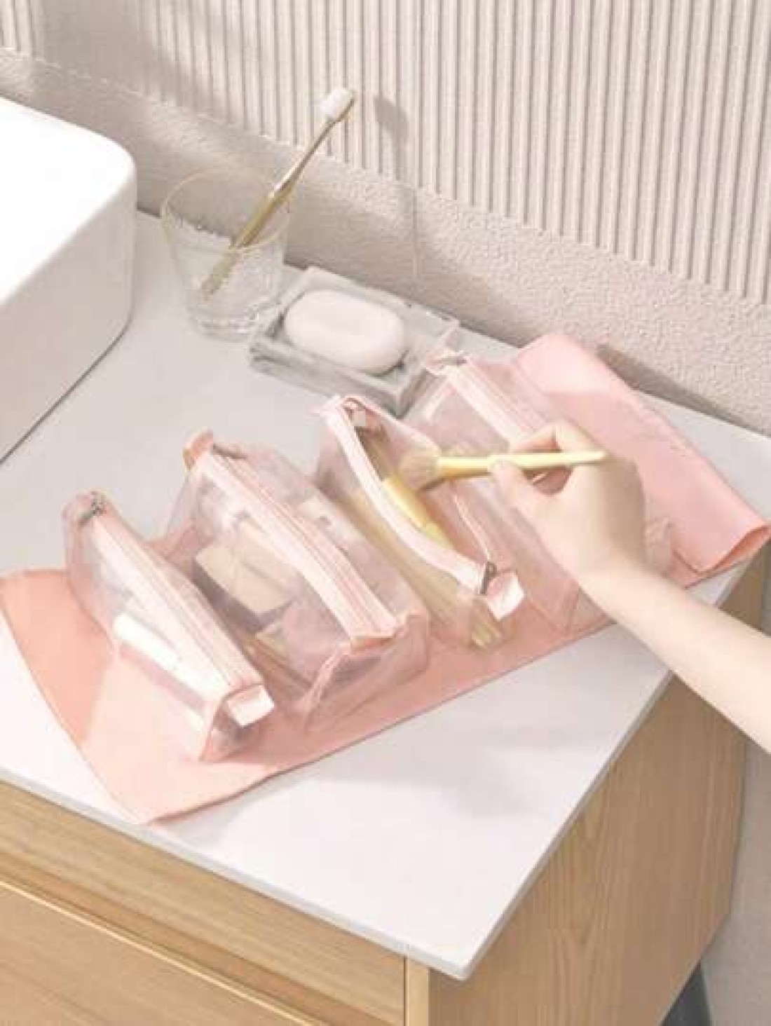 1pc Women s Waterproof 4 In 1 Travel Toiletry Bag Detachable Makeup Bag Cosmetic Pouch Pink Bathroom Bag Storage Bag Makeup Brush Holder Portable Compartment For Cosmetics Makeup And Lipstick Great Fo