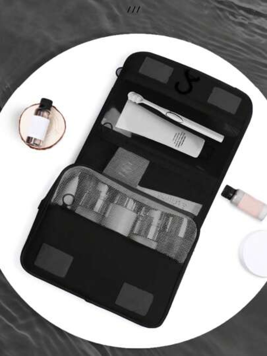 1pc Large Capacity Multi Function Zoned Storage Bag Hanging Toiletry Cosmetic Bag Travel Organizer Tote Boho Style For Hotel Narrow Bathrooms Outdoor Camping Quick Access Items Interior Space Layout M