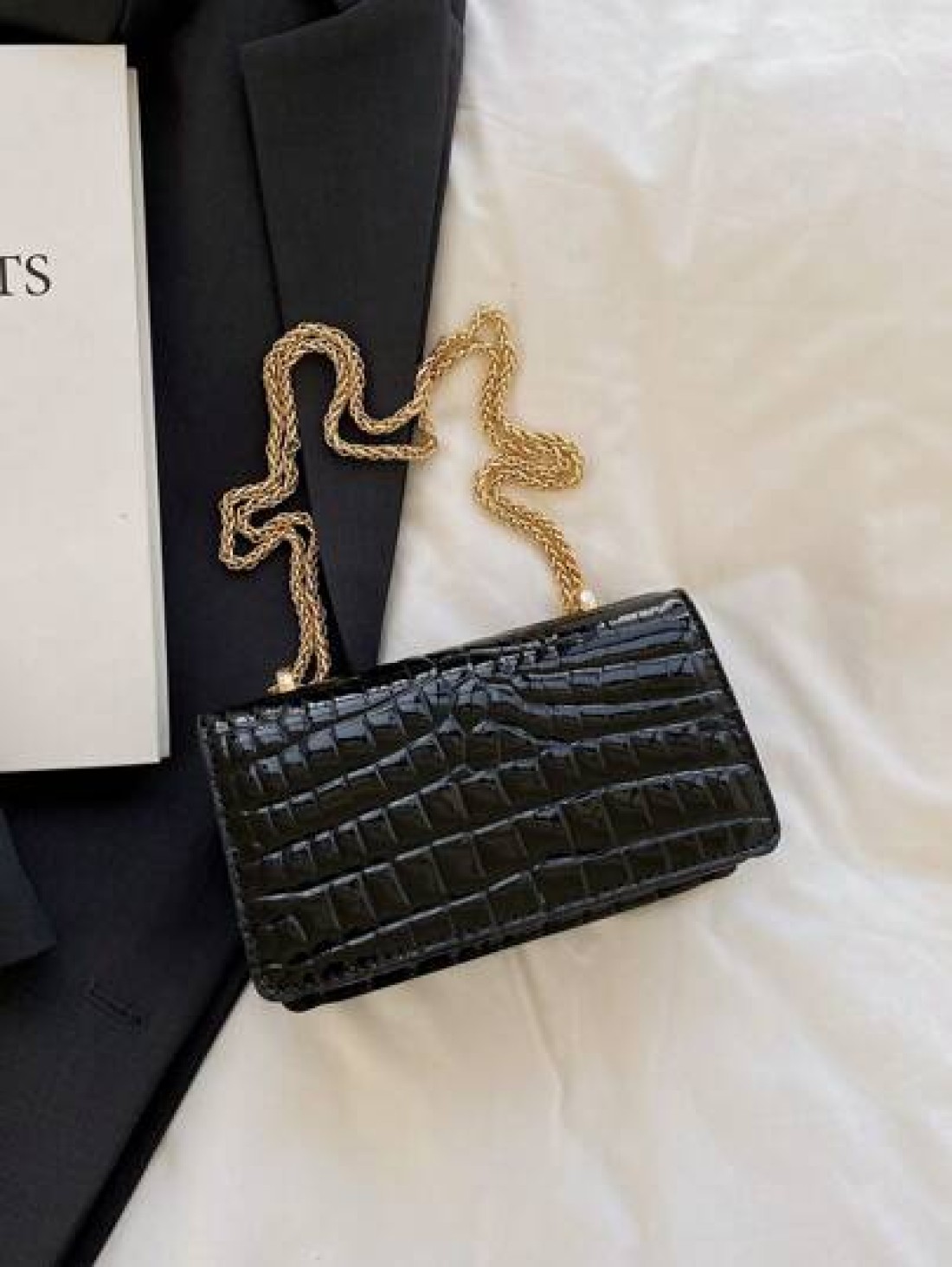 Faux Leather Solid Crocodile Embossed Fashion Mini Chain Strap Shoulder Bag