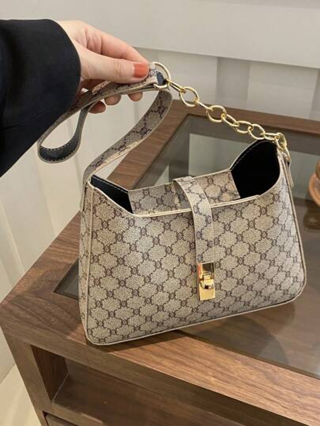 1pc Zipper Decorated With Metal Lock Floral Pattern Fashionable Versatile Casual Shoulder Bag Suitable For Women Daily Use