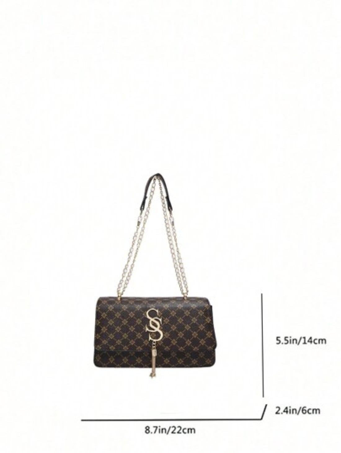 Plaid Rhombus Floral Pattern Flap Baguette Bag For Women Metal Tassel Letter Decor Shoulder Crossbody Handheld Multi Use Commute Bag