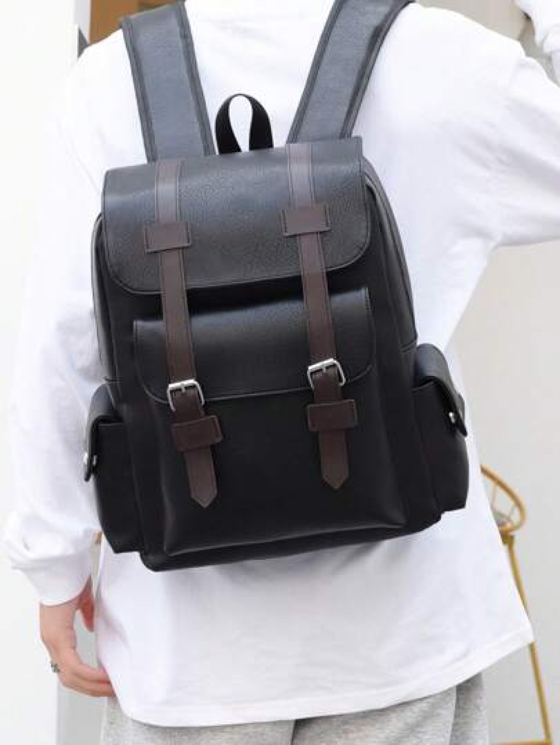 Large Laptop Backpack Men PU Leather Backpacks Male Teenagers Boys Black Schoolbag
