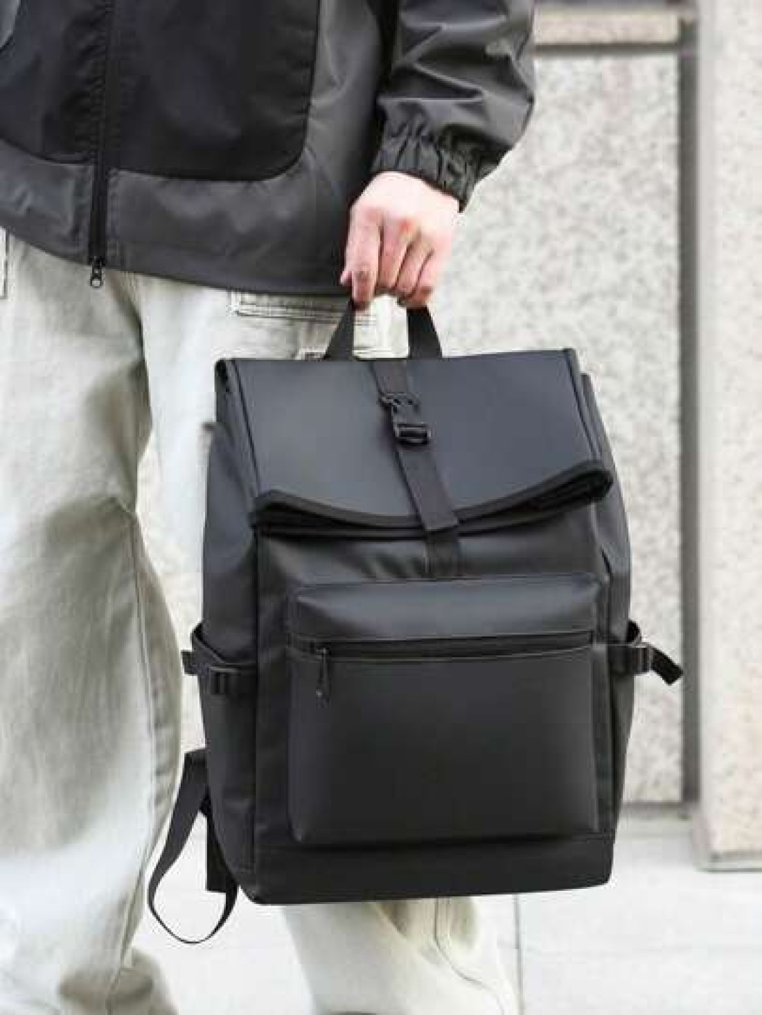 New Black Waterproof Flap Cover Backpack For Men Business Travel Commute Office Laptop Bag Leisure Outdoor Fitness Bookbag Middle School Student Gift Bag
