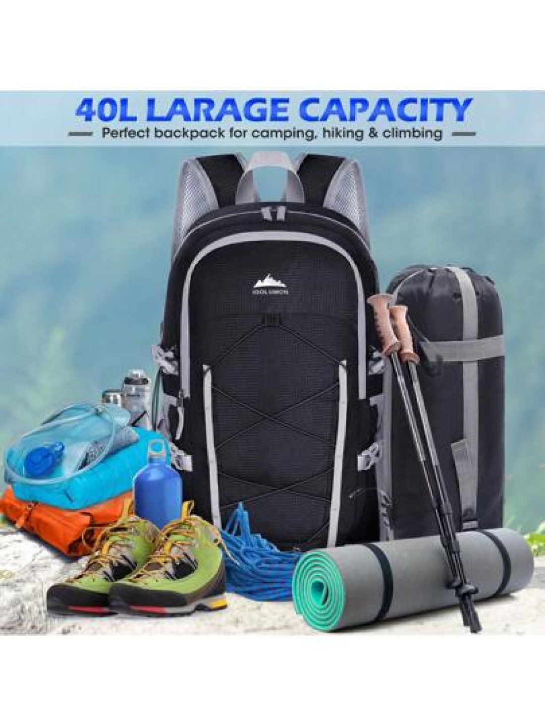 NEWHEY Hiking Backpack 40L Packable Camping Backpack For Men Women Waterproof Lightweight Hiking Daypack Hiking Bag Foldable Backpack Travel Daypack For Climbing Trekking Camping