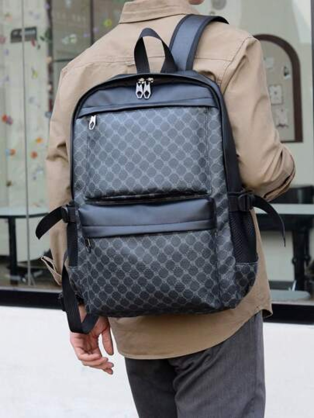 Color Block PU Leather Backpack Casual Travel Bag Student Schoolbag 15 6 Inch Laptop Backpack Black School Backpack Students Book Bag Cartoon Print Camouflage Fashion Leisure Print Backpack Black Bag