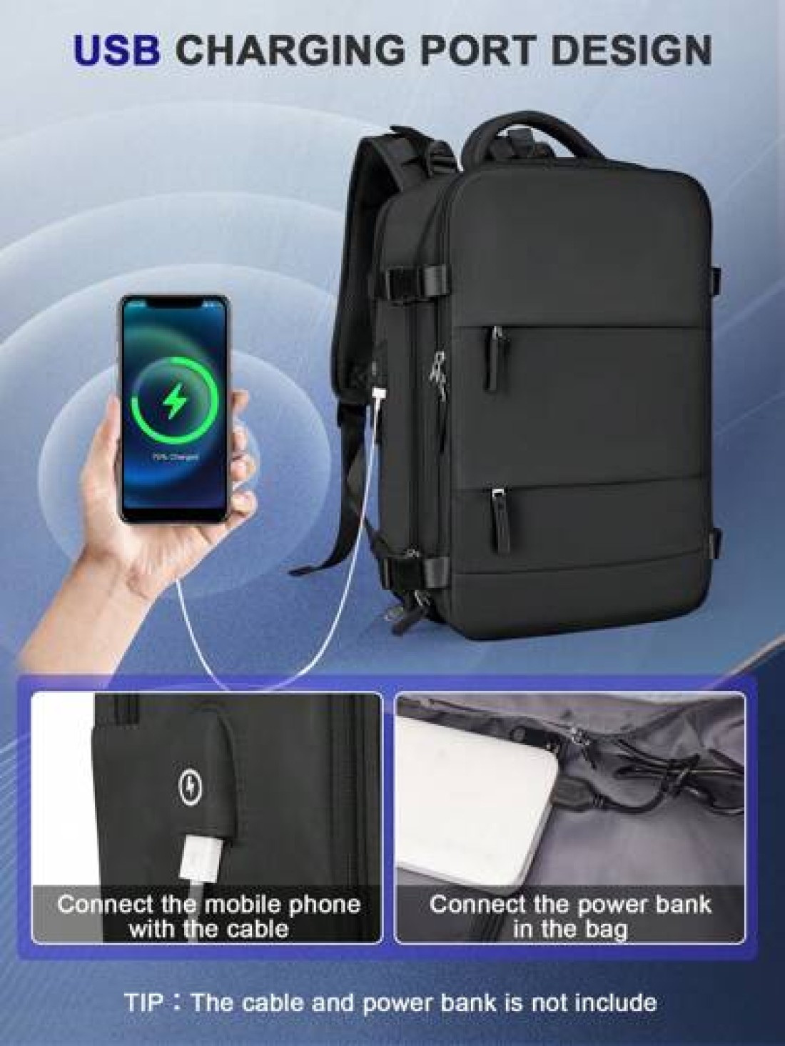 Floless Travel Backpack Work Bag Carry On Hand Luggage Water Resistant Business Large Daypack Weekender Bag Slim Laptop Backpack With USB Charging Port College Bag Computer Bag Gifts Fits 15 6 Inch No