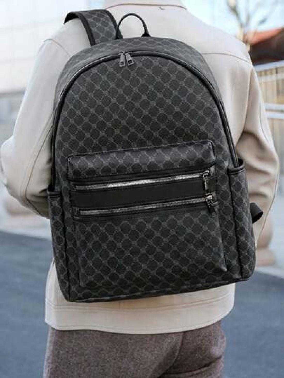 Large Capacity Printed Casual Backpack Fashion PU Leather Business Laptop School Bag
