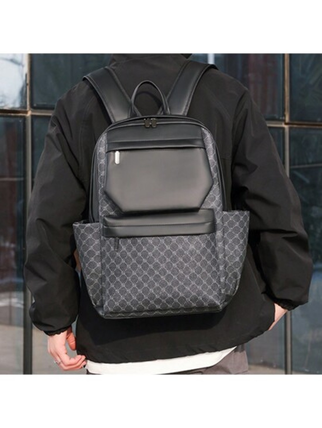 17 Inch Medium Laptop Backpack Geometric Pattern Buckle Design Pu Camping Bag Schoolbag College School Casual Backpack Laptop Backpack Commute Lightweight Flap Backpack S Leather Bag Student Travel Mu