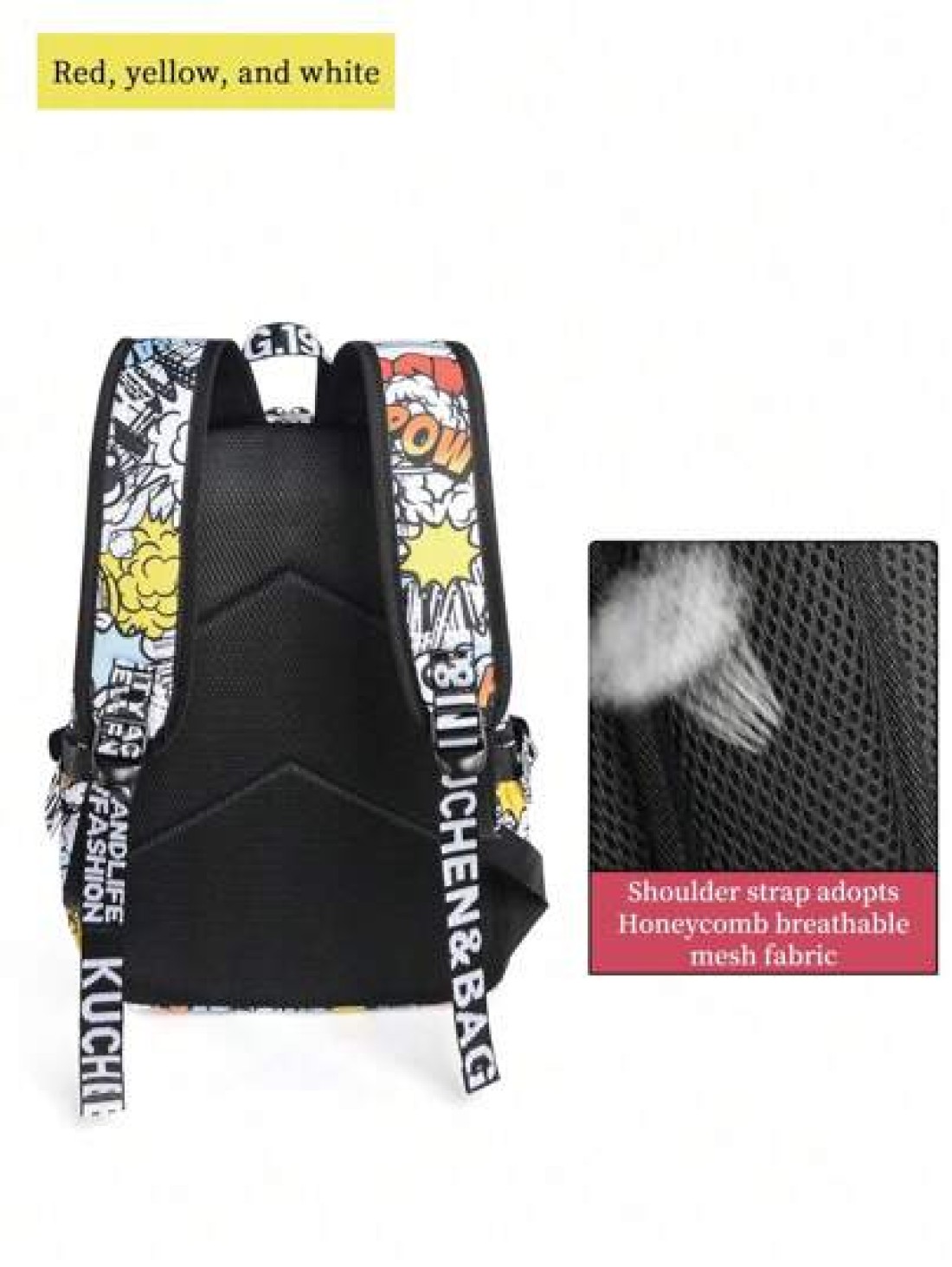 Unisex Fashion Shark Mouth Print Backpack Shoulder Bag Contrast Blue Lightning Graphic School Laptop Bag With Adjustable Strap Random All Over Printed
