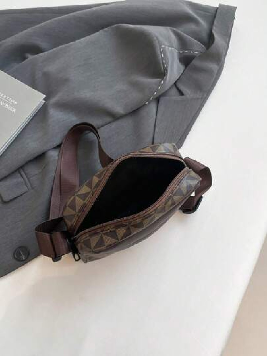 Fashionable Men s Casual Plaid Shoulder Sports Sling Bag Personality Small Square Men s Bag Business Personality Shark Mouth Anime Luxury Bags
