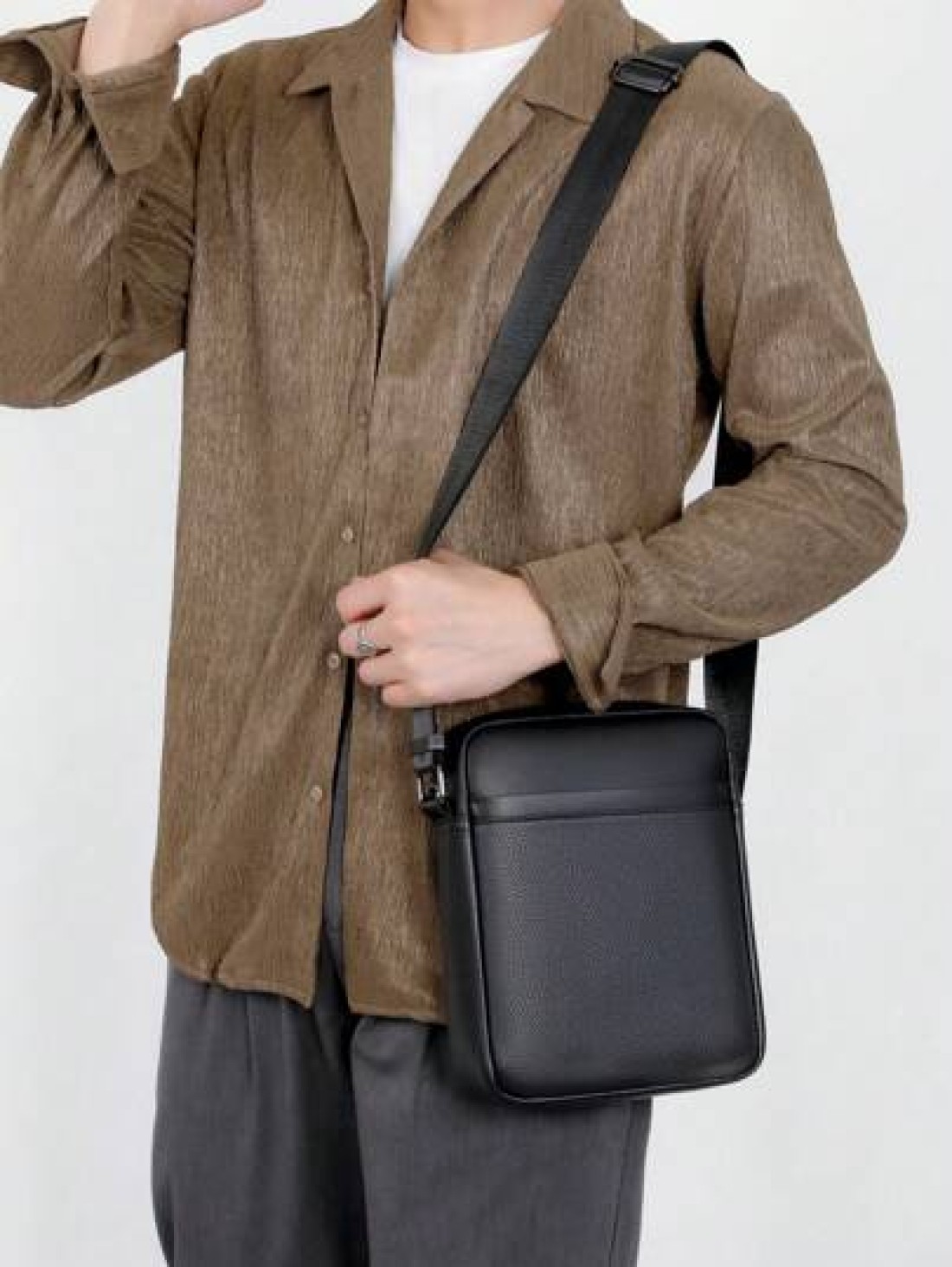Men Bag Shoulder Bag Crossbody Bag Lychee Pattern Large Capacity Work Bag Weekend Travel College Bag For Books Multi Functional University Bag Casual Thanksgiving Purse Bag PU Material Crossbody Bag C