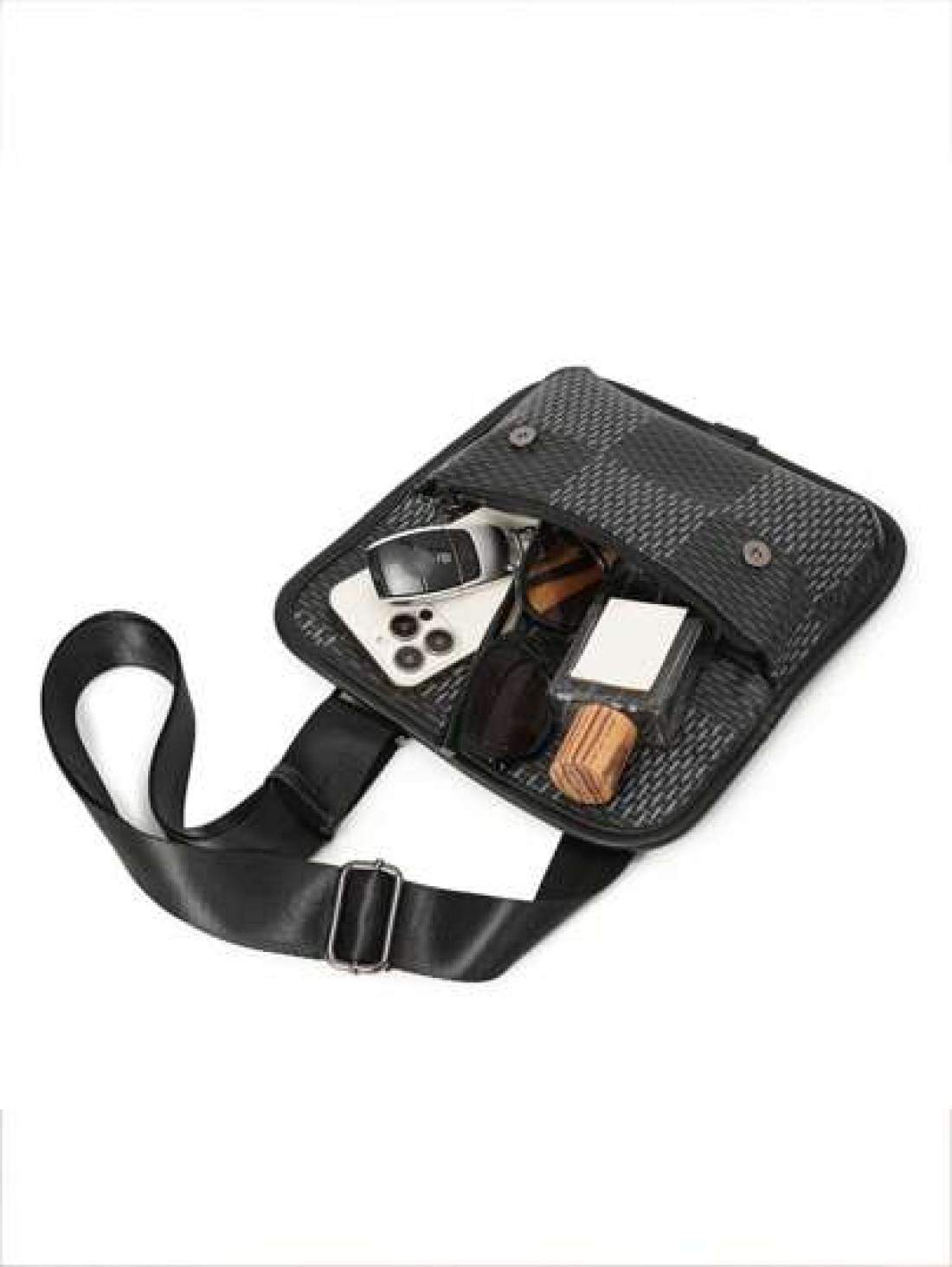 New Men s Flip Cover Mailman Bag Large Capacity Fashionable Checkered Embossed Small Chest Bag Versatile Outdoor Men s Crossbody Bag PU Waterproof Small Square Bag Men s Shoulder Bag Wear Resistant Co