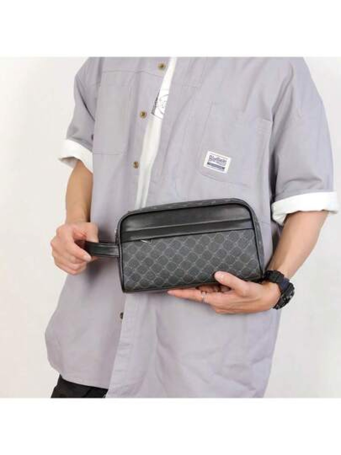 Men s PU Leather Handbag Wallet Business Wrist Bag Anti Theft Clutch Bag Mobile Phone Bag Travel Toiletry Kit Shaving Supplies Organizer