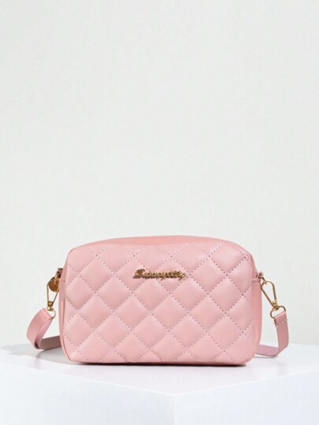 Quilted Zipper Square Bag Metal Letter Decor Shoulder Bag Adjustable Fashionable Girls Crossbody Bag Casual Phone Pouch