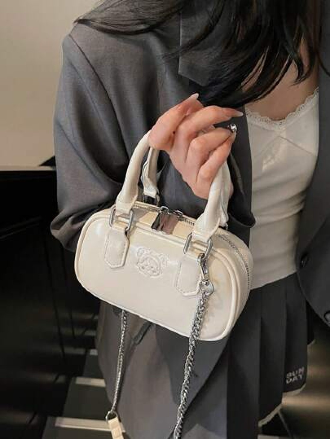1pc Girls Plain Cute Girl Print PU Handbag Zipper Closure Simple Versatile Girl Crossbody Bag Suitable For Daily Or Festival Use