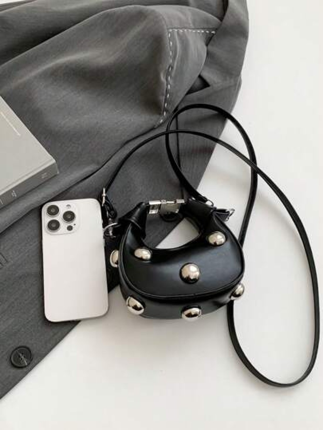 1pc High End Niche Bags Fashionable Shoulder Messenger Bags Mini Handbags Textured Rivet Messenger Bags Personalized Handbags Pu Material Smooth Zipper Fashionable Adjustable Shoulder Straps High End