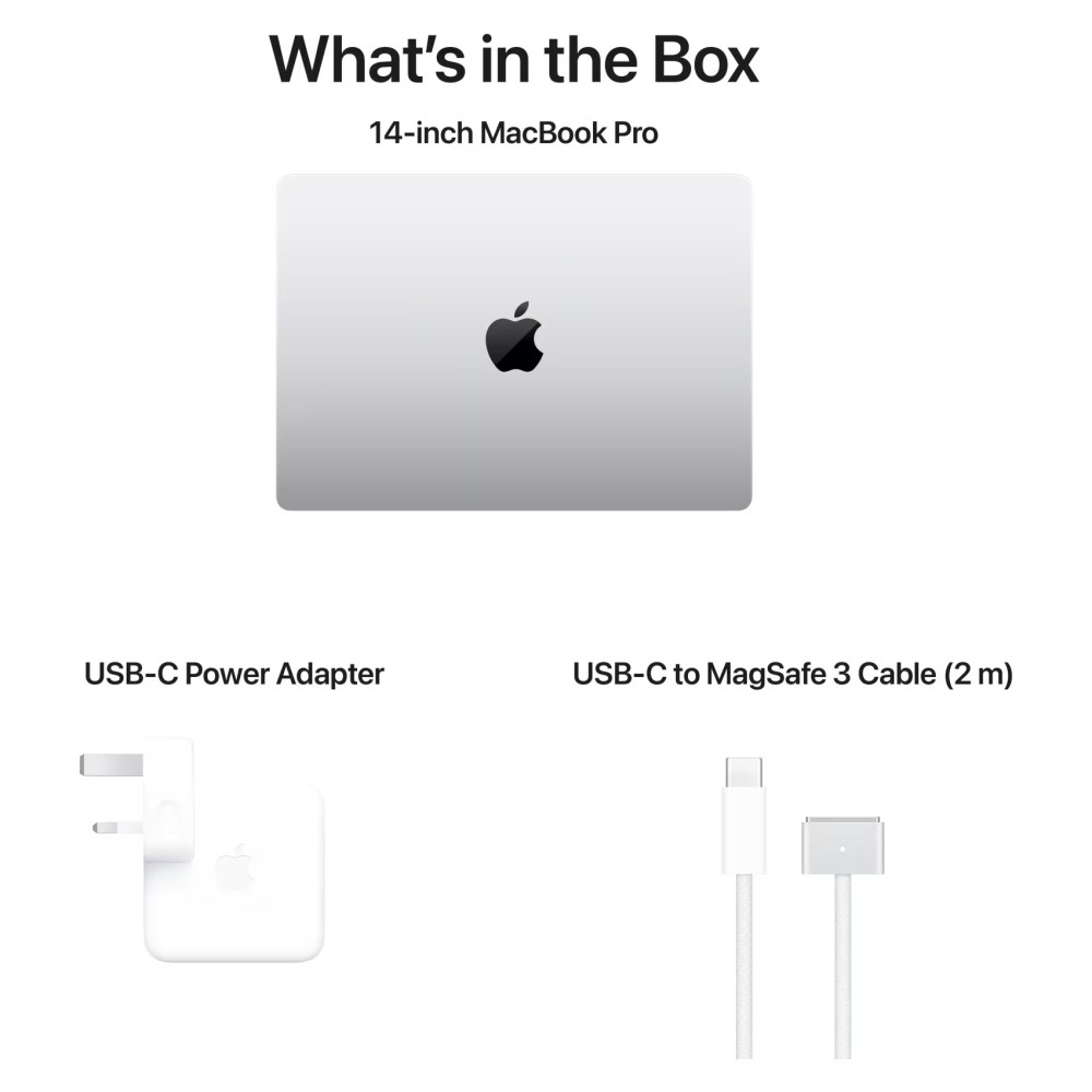 Apple MacBook Pro 14 Inch, 8GB RAM, 512GB SSD, Silver (Apple M3 Chip, 8-Core CPU And 10-Core GPU, English/Arabic Keyboard, MR7J3AB/A)