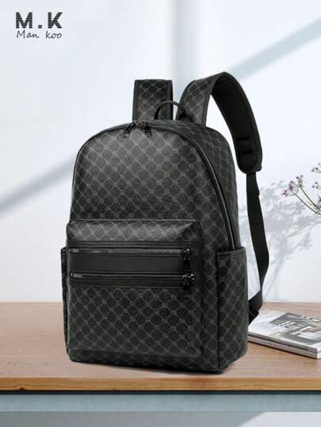 Large Capacity Printed Retro Backpack Unisex Fashion PU Leather Business Laptop College School Bag