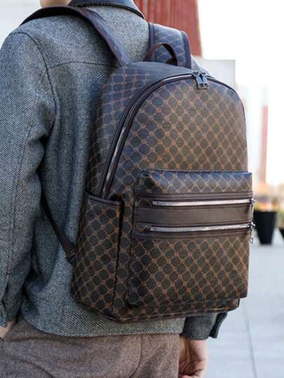 Large Capacity Printed Casual Backpack Fashion PU Leather Business Laptop School Bag